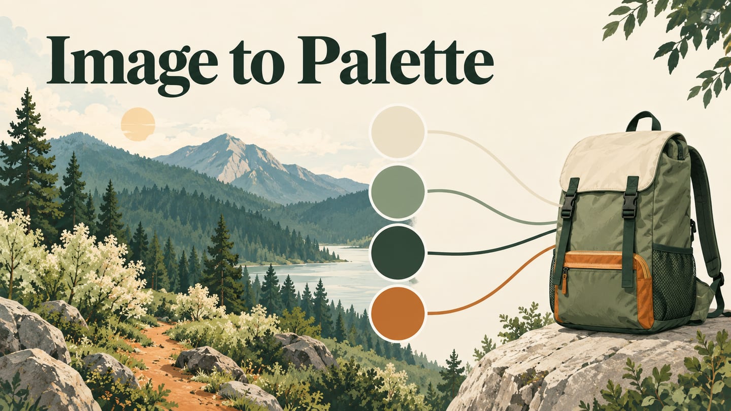 A forest illustration supplying four colors for an interface palette