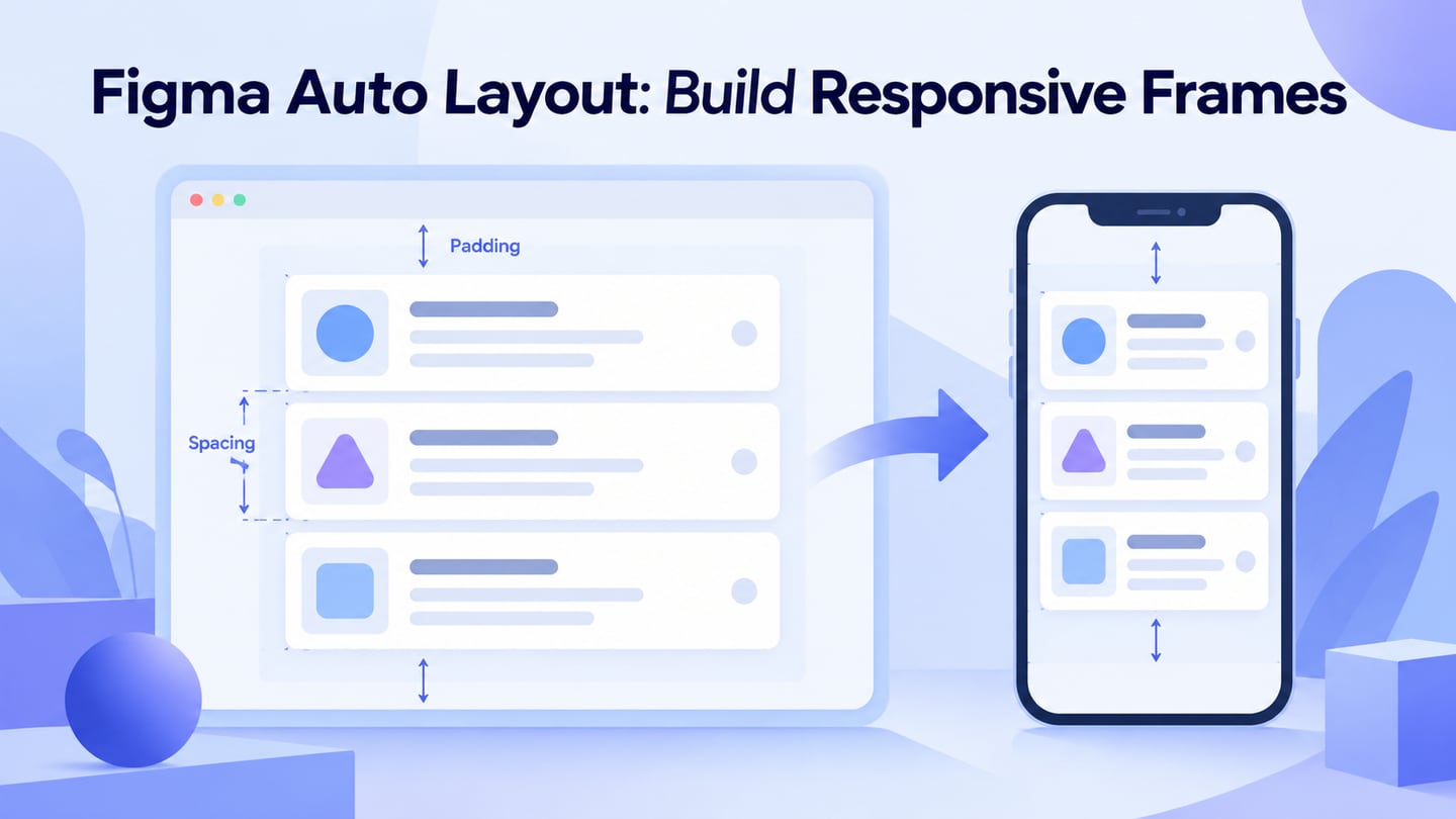 Responsive card frames with spacing and padding annotations for a Figma Auto Layout guide