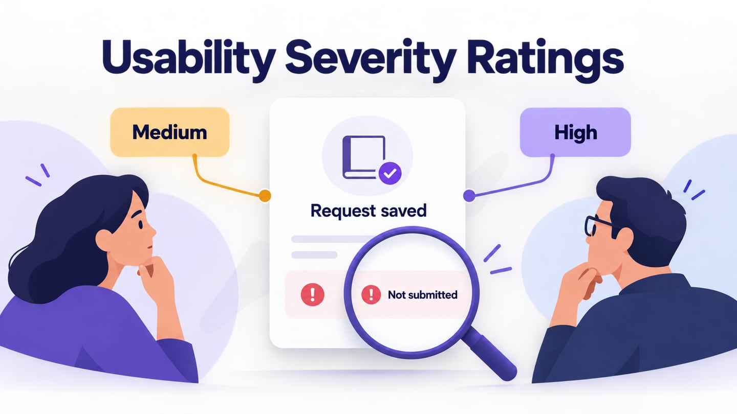Two severity judgments are compared against the consequence of a saved request that has not been submitted.