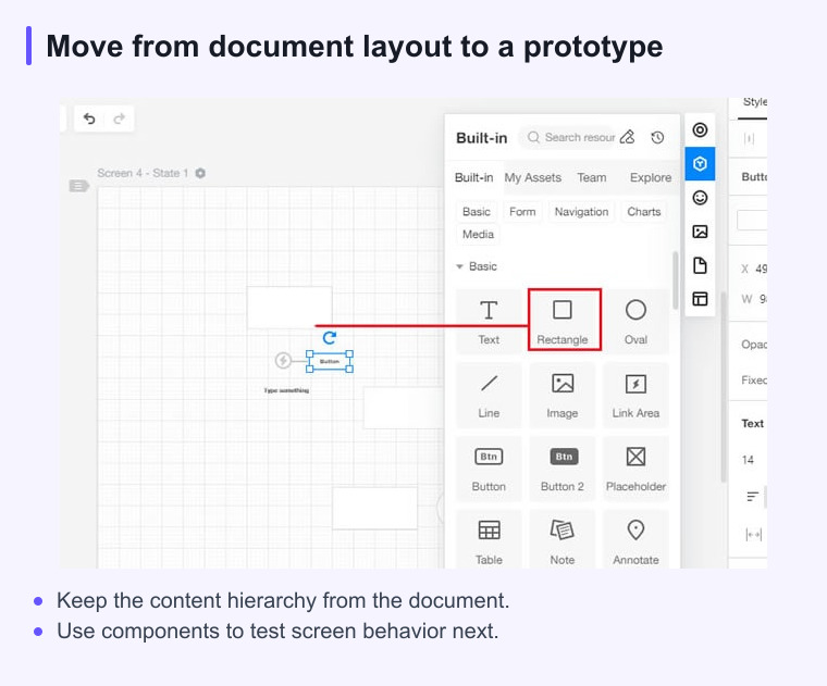 Mockitt component library used to add a reusable element to a prototype canvas