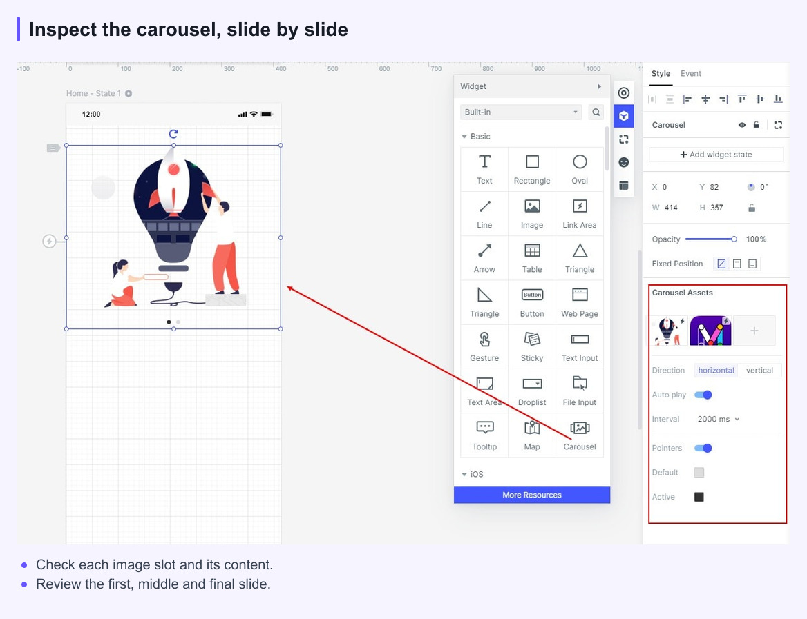 Mockitt carousel widget with its image configuration panel