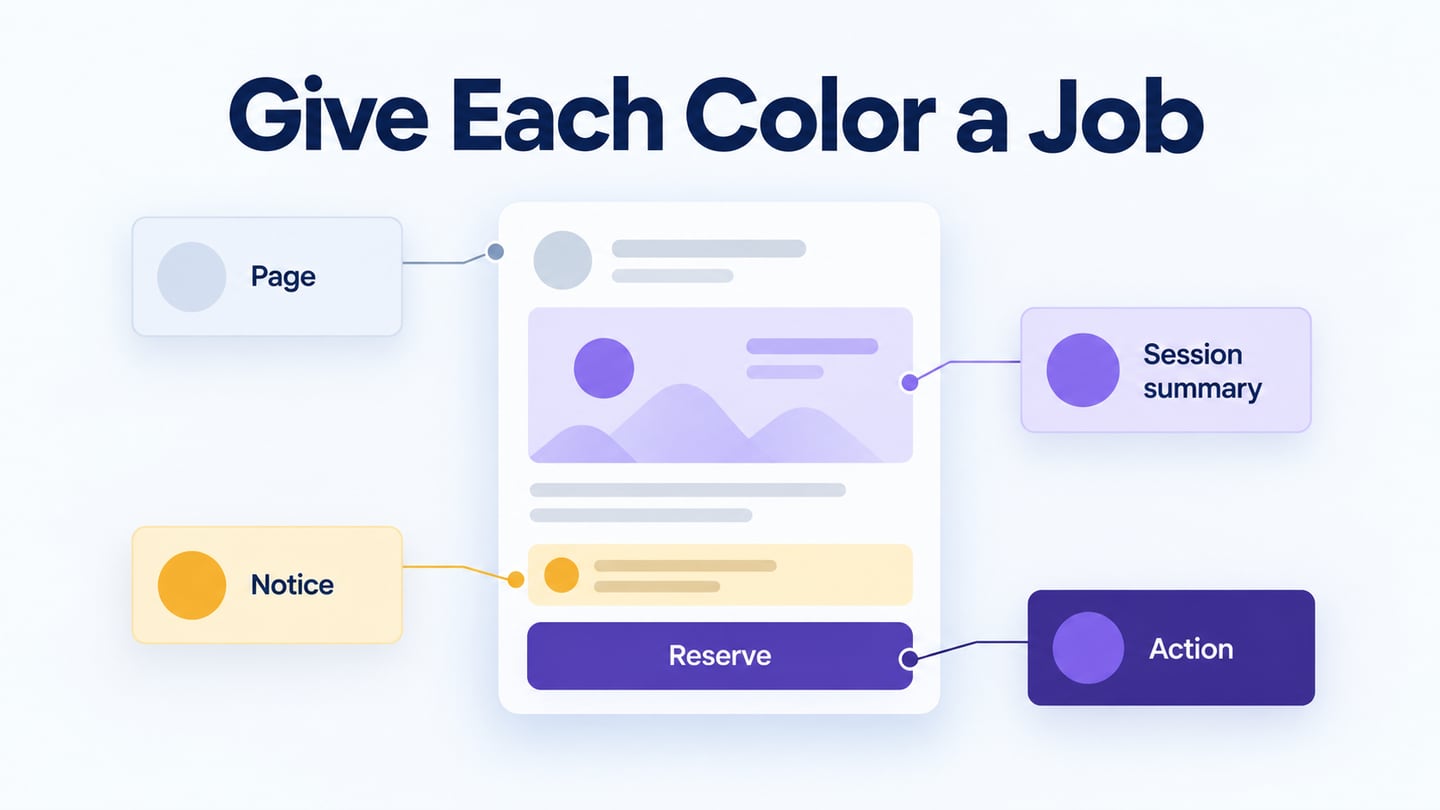 Dominant, secondary, and accent color roles connected to an event-registration screen.