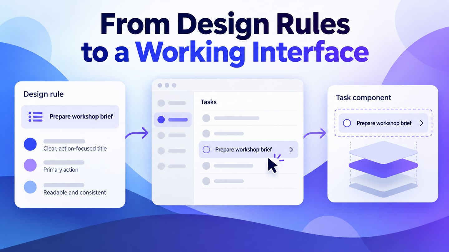 Design rules, prototype and component implementation connected around one task