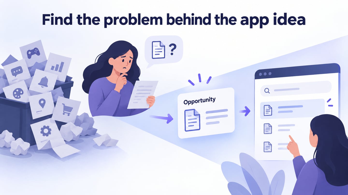 Find the problem behind the app idea editorial illustration