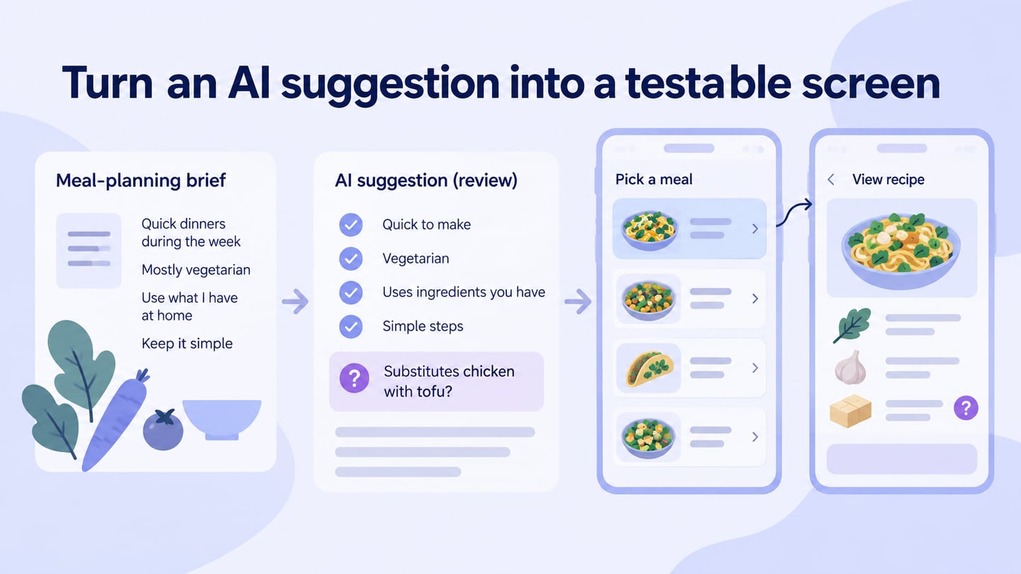 Turn an AI suggestion into a testable screen editorial illustration