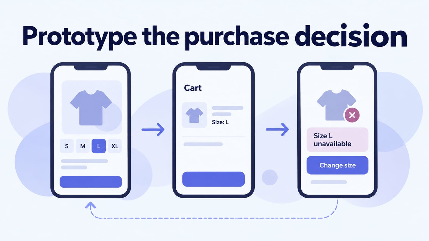 Prototype the purchase decision editorial illustration