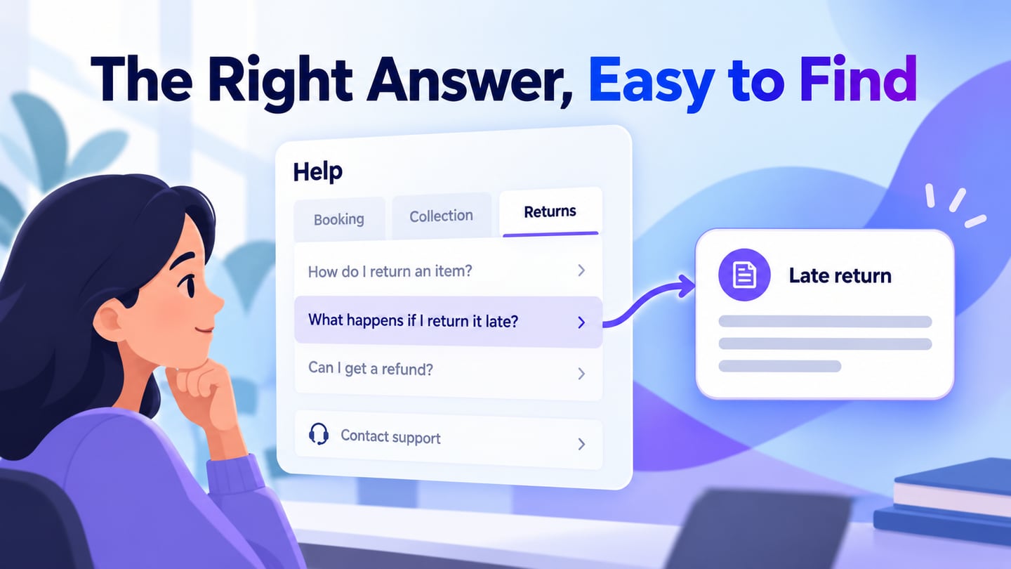 A categorized FAQ with a clear expanded answer and support fallback