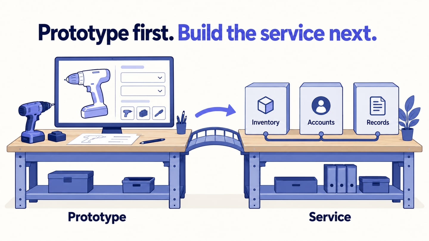 Prototype first. Build the service next. editorial illustration