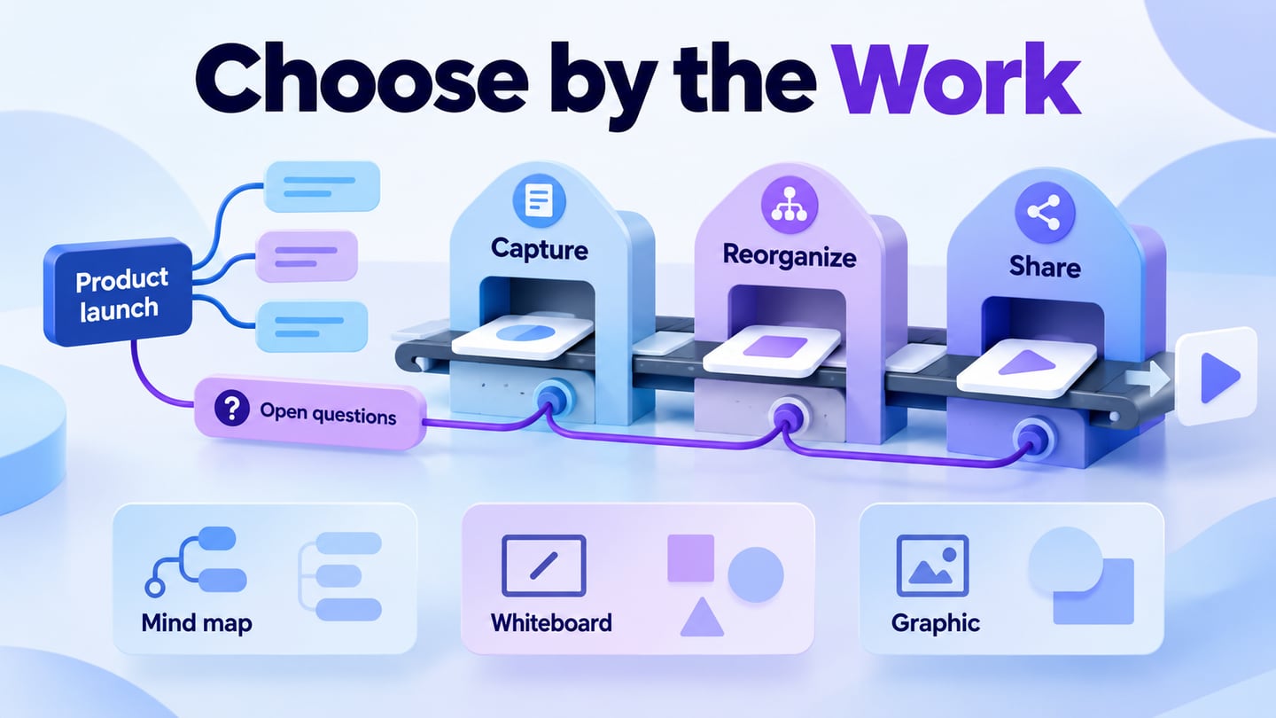 A launch mind map evaluated for capturing, reorganizing and sharing ideas