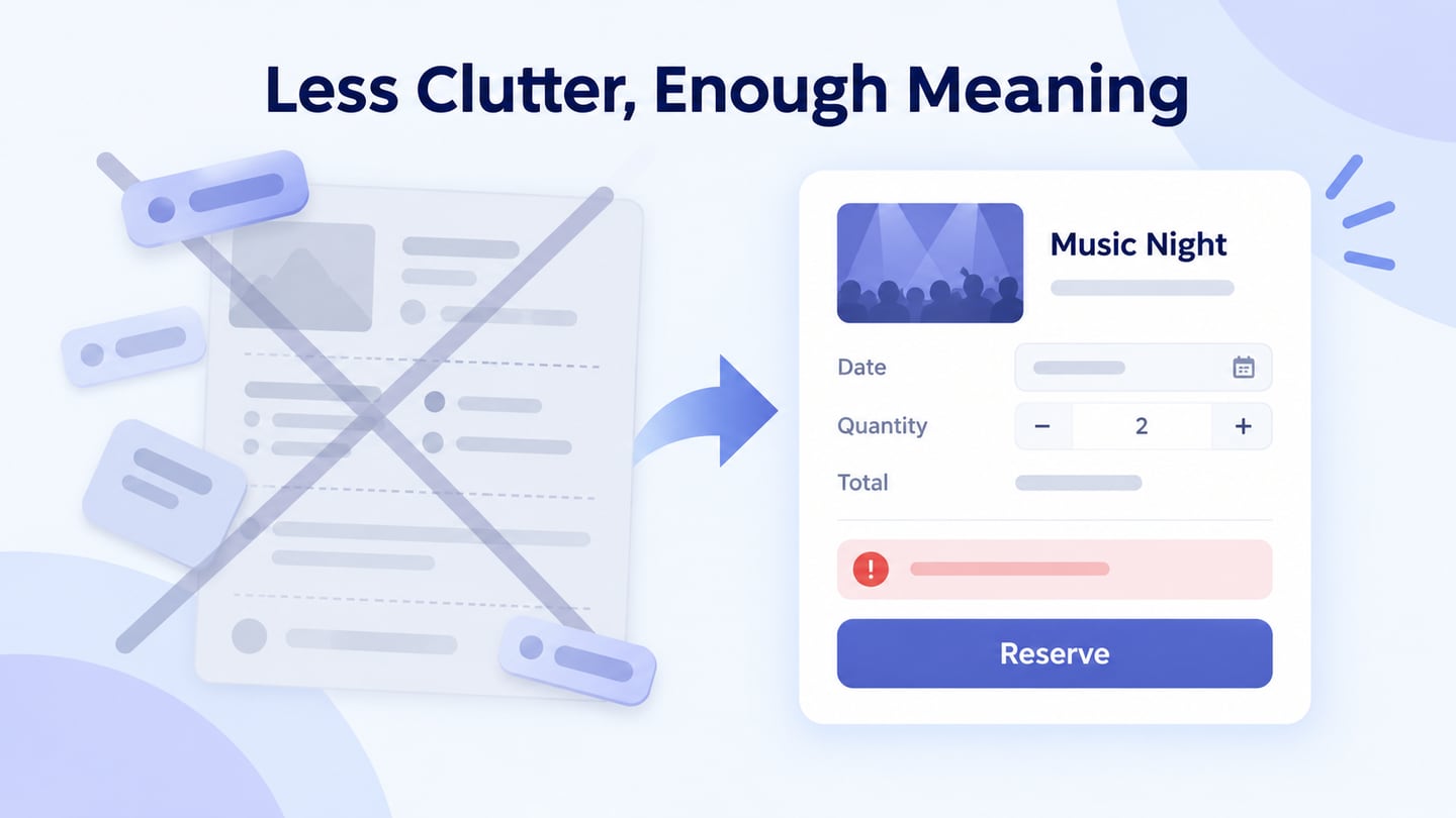 Minimalist ticket interface retains essential labels and cost while decorative clutter is removed.