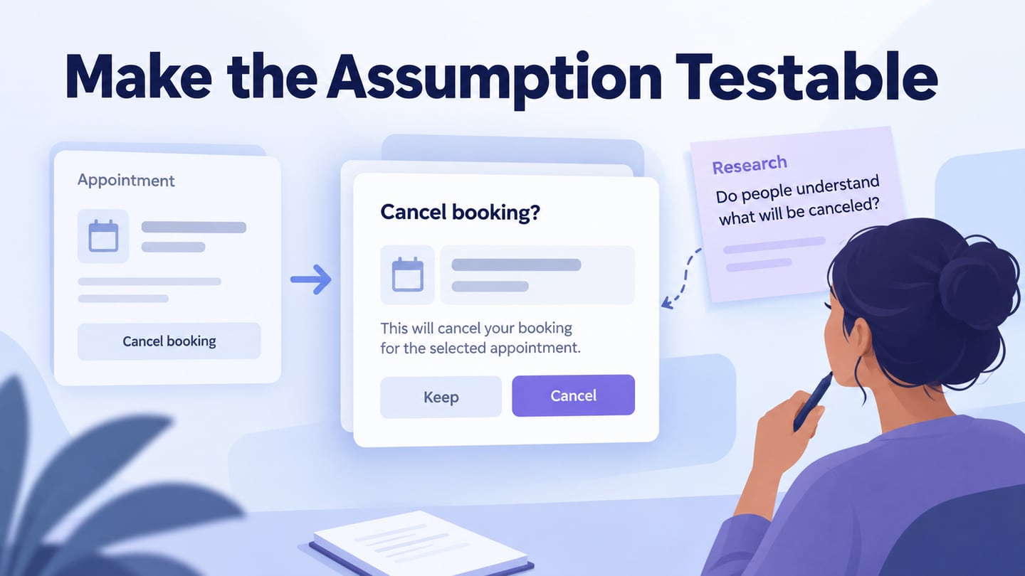 A cancellation prototype turns an assumption about user understanding into a concrete review task.
