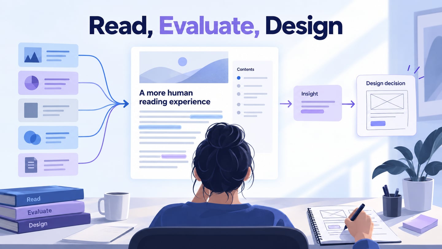 UI reading resources inform the title, summary and contents structure of a blog layout.