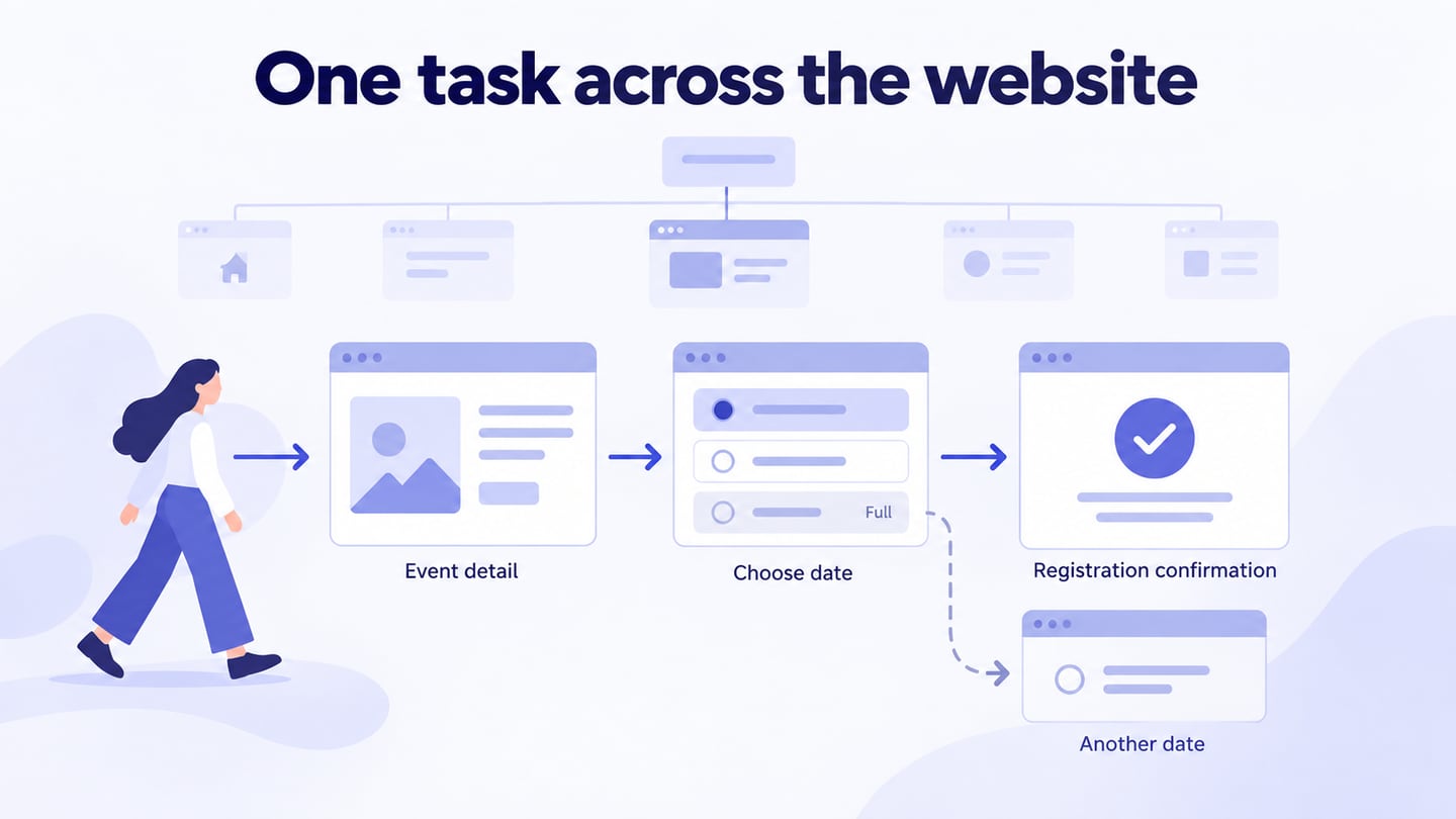 One task across the website editorial illustration