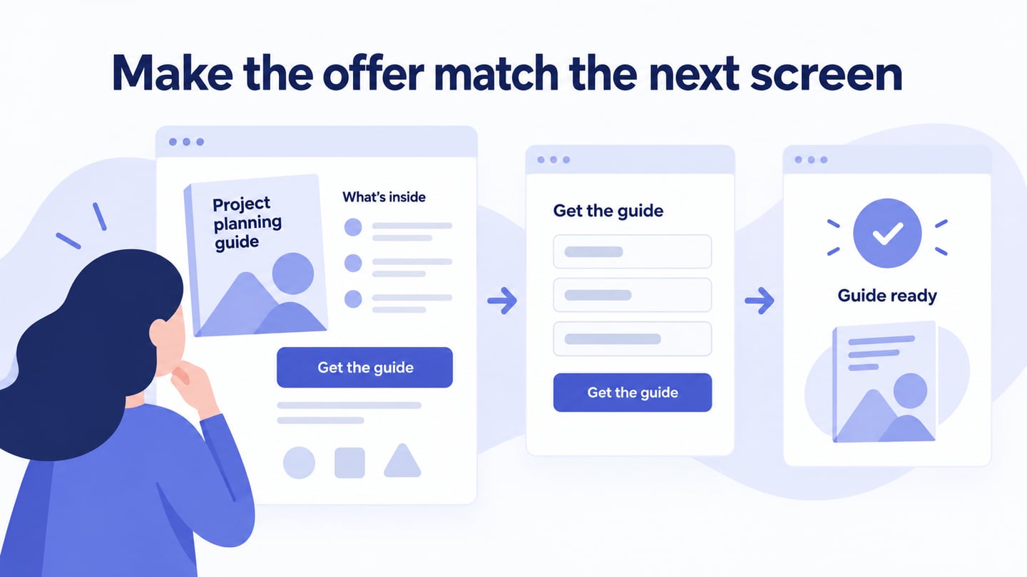 Make the offer match the next screen editorial illustration