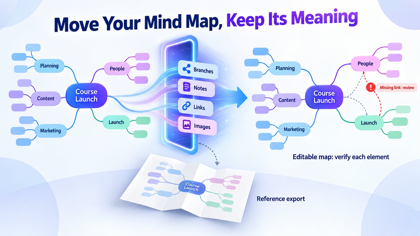 Checking branches, notes, links and images when moving a mind map