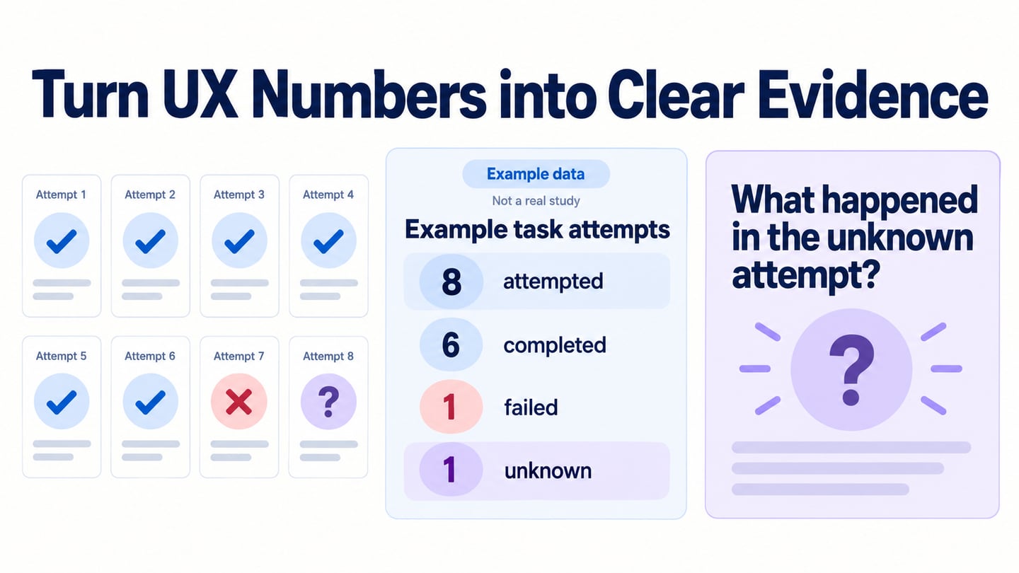 UX counts and denominators lead to a measured interpretation rather than a misleading total.