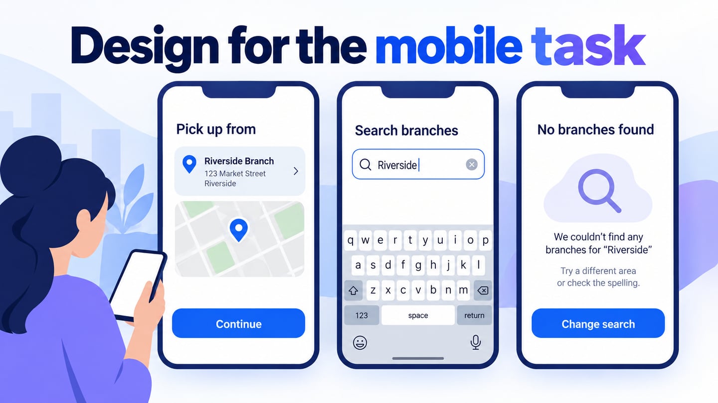 A branch-pickup search with an empty result and a recovery option.