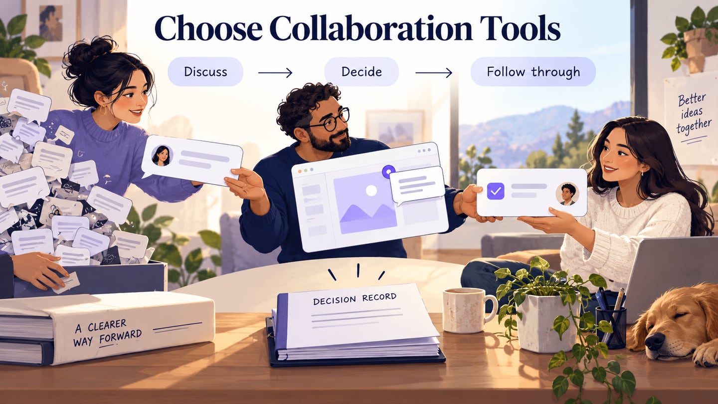 A team connects interface feedback with a decision owner, an approval record and delivery work.