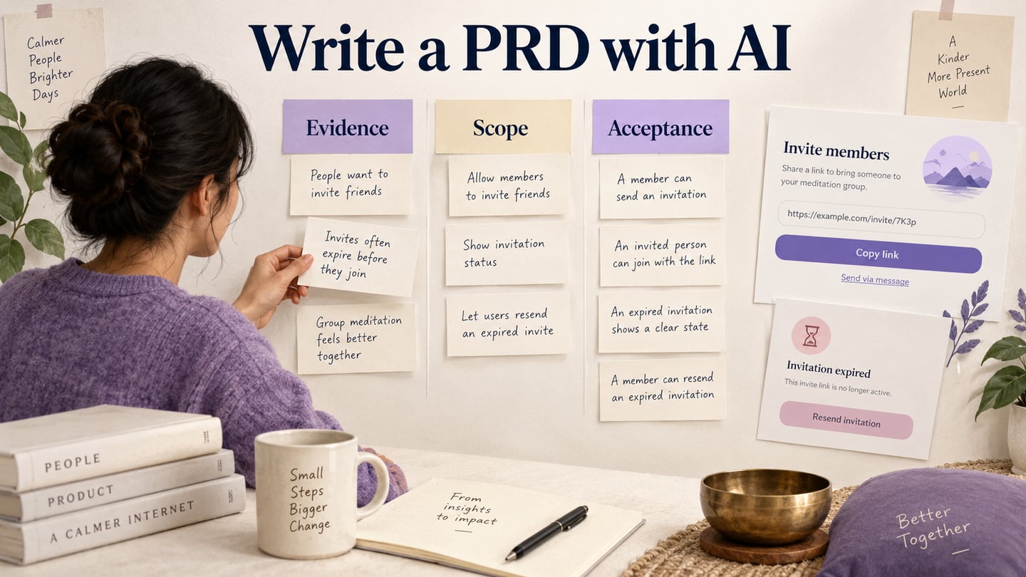 Research notes organized into a PRD with evidence, scope and acceptance criteria.
