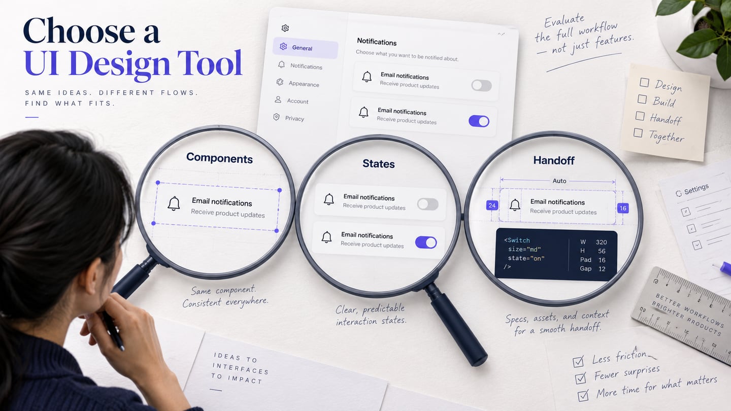 A settings component examined through components, interaction states and handoff details.