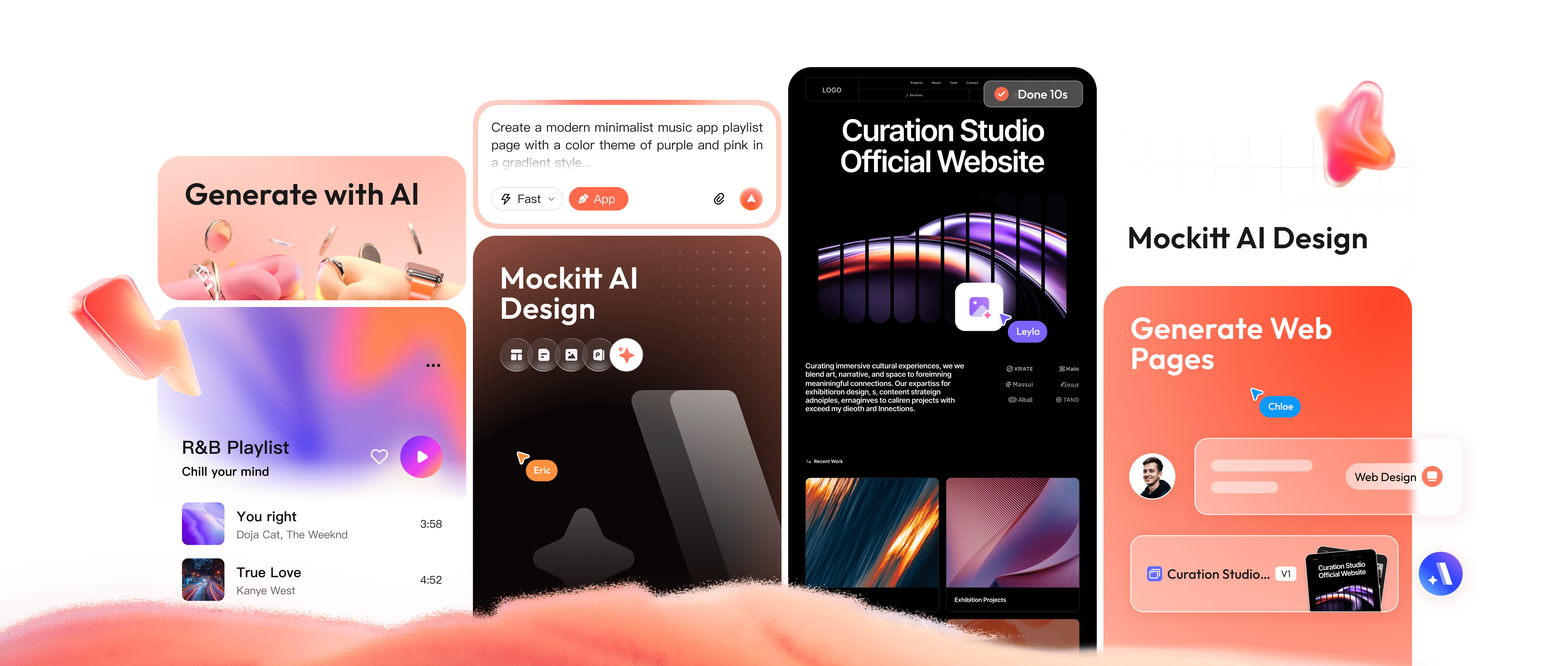 Mockitt AI design workspace generating mobile and web UI screens