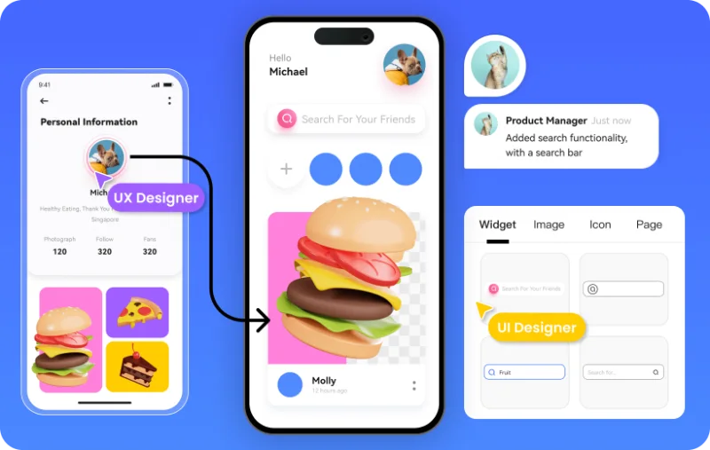 Mobile app interface prototype in Mockitt