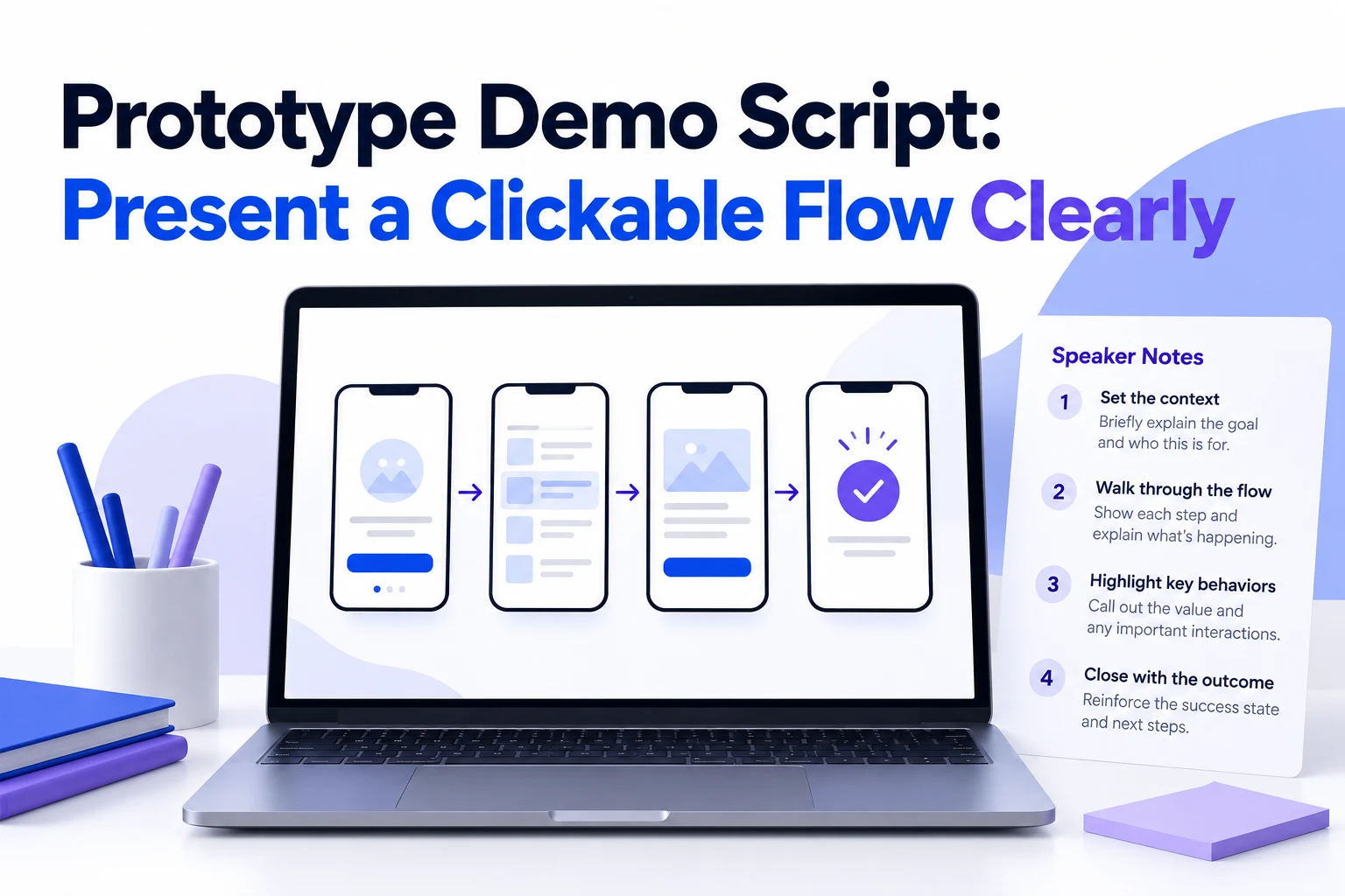 Prototype demo script mapped to a clickable start-to-success flow